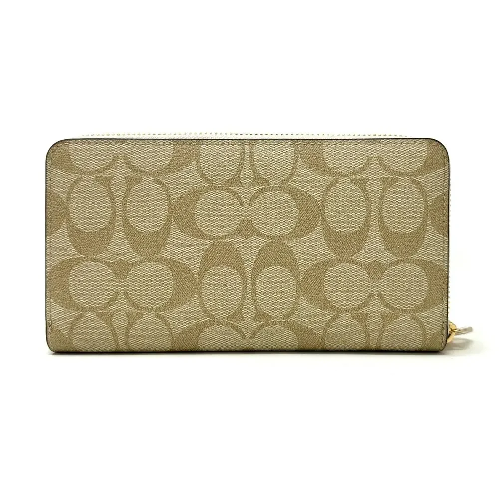 Coach Long Zip Around Wallet in Signature Canvas Light Khaki Chalk White C4452